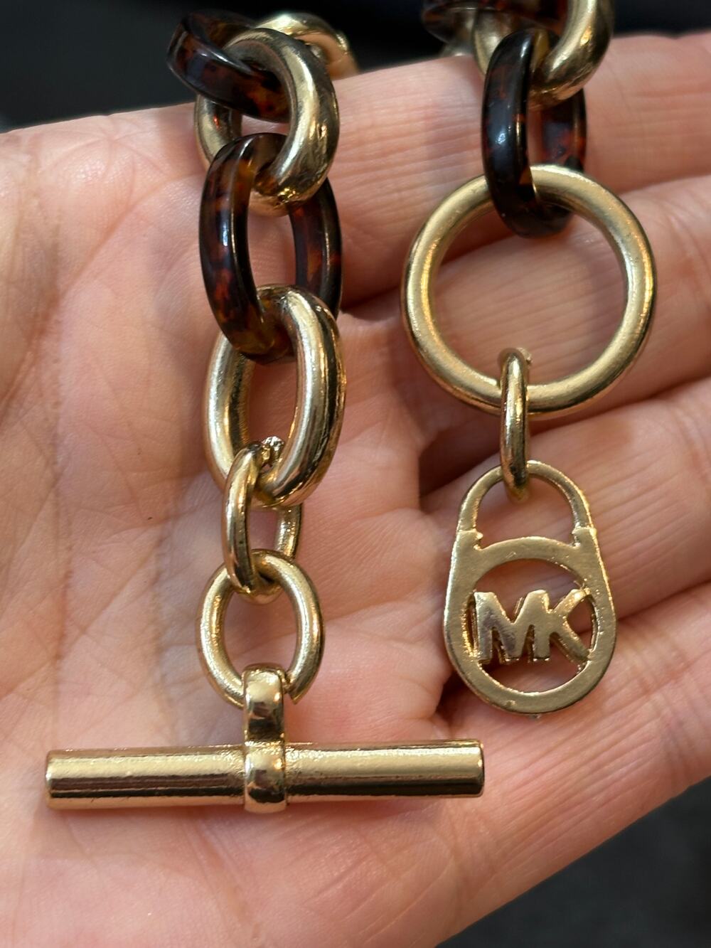 Michael Kors Tortoiseshell & Gold-Tone Link Bracelet Size 7.25"